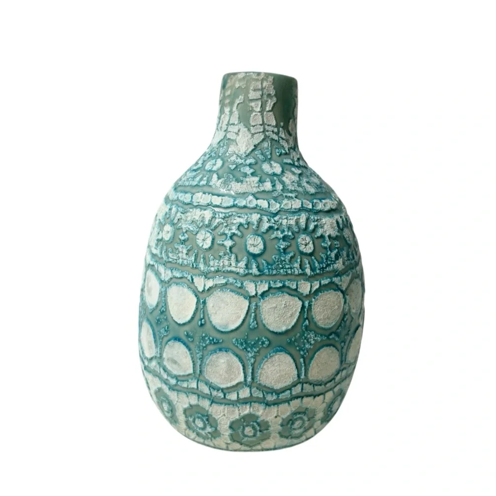 Vintage Inspired Turquoise Textured Vase, Thailand, Contemporary 7